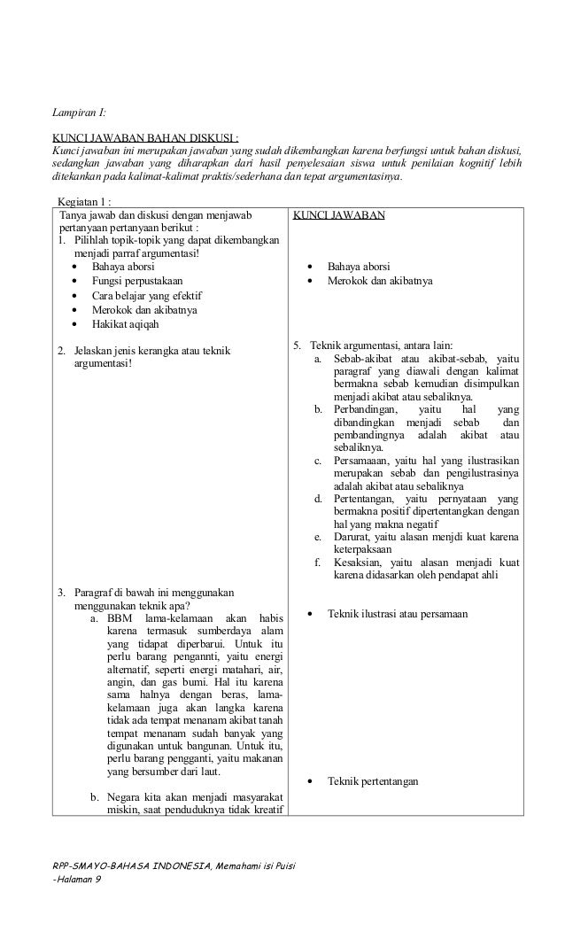 Rpp Bahasa Indonesia Membahas Isi Puisi