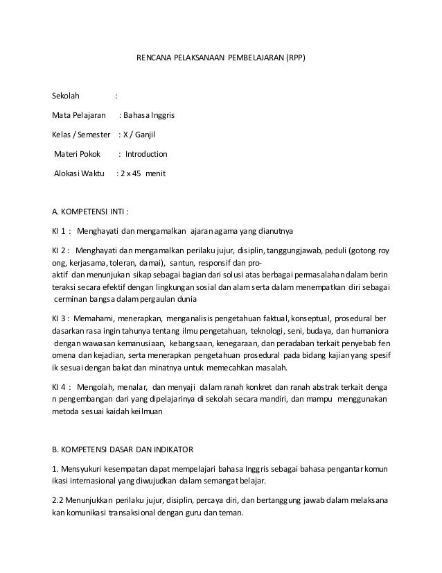 Rpp bahasa inggris k13