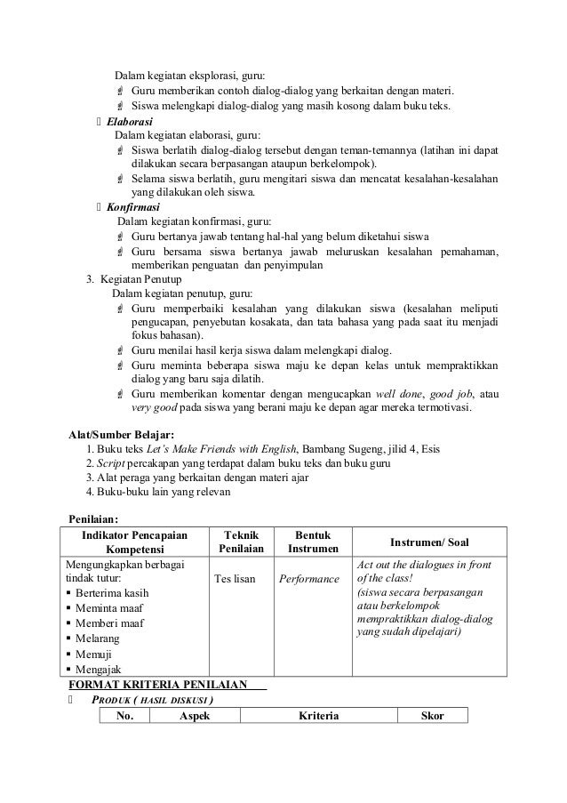 Rpp Bahasa Inggris Sd Kelas Iv Sms 1