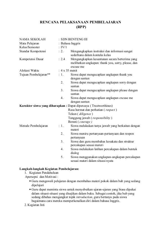 Rpp Bahasa Inggris Sd