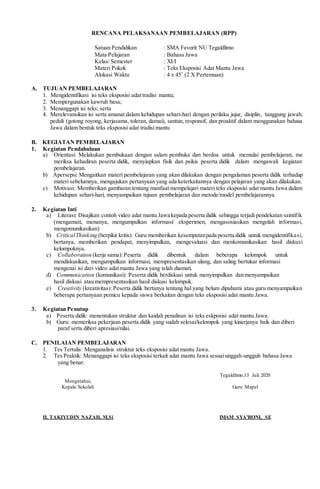 Rpp bahasa jawa kls xi | PDF