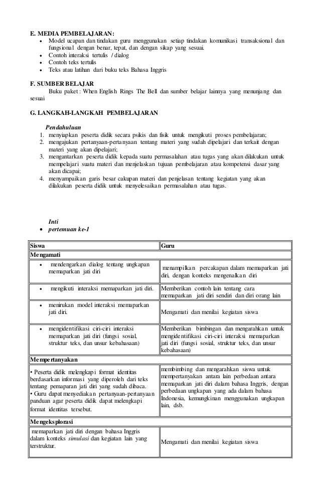RPP BAHASA INGGRIS KELAS 7 KURIKULUM 2013