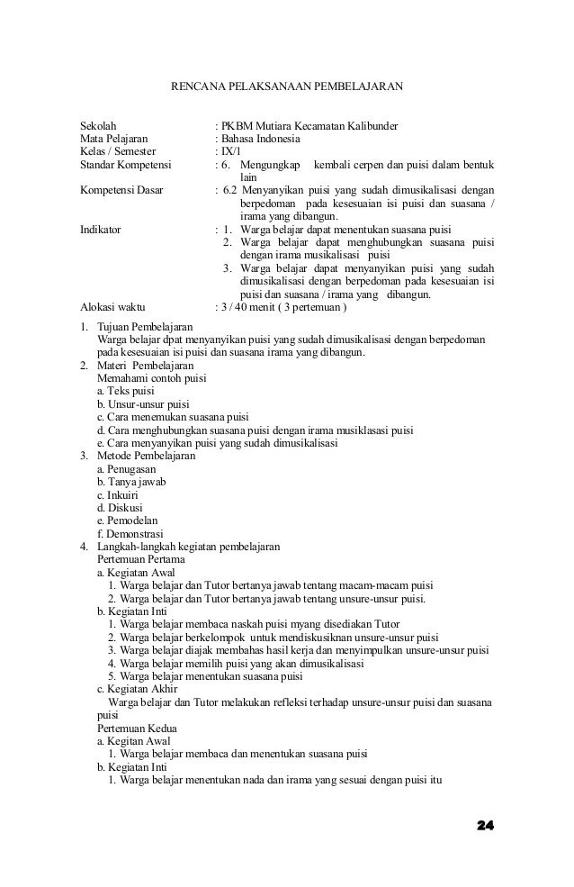 RPP Bahasa Indonesia Paket B Kelas 9