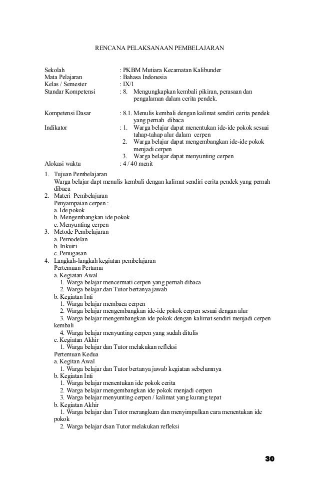 RPP Bahasa Indonesia Paket B Kelas 9