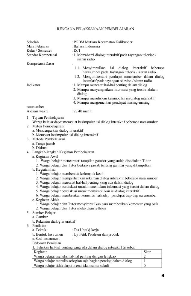 RPP Bahasa Indonesia Paket B Kelas 9