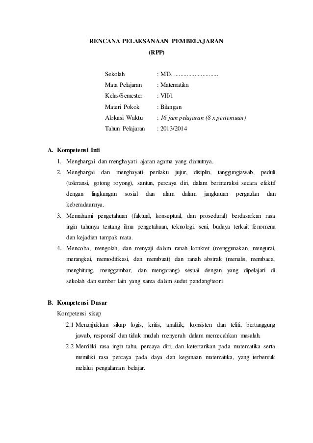 Rpp Bilangan Kurikulum 2013 Rpp Bilangan Kurikulum 2013