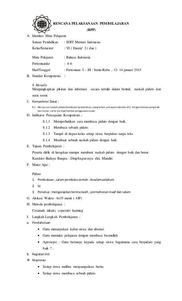 RPP BAHASA INDONESIA KELAS 6 Semester 2 RPP BAHASA INDONESIA KELAS 6 Semester 2