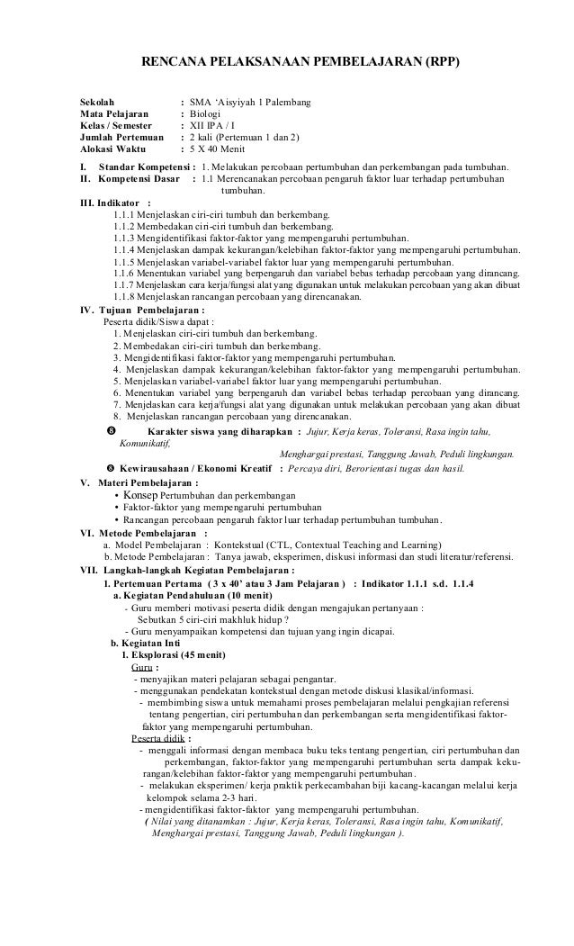 RPP Biologi Kelas XII Semester I