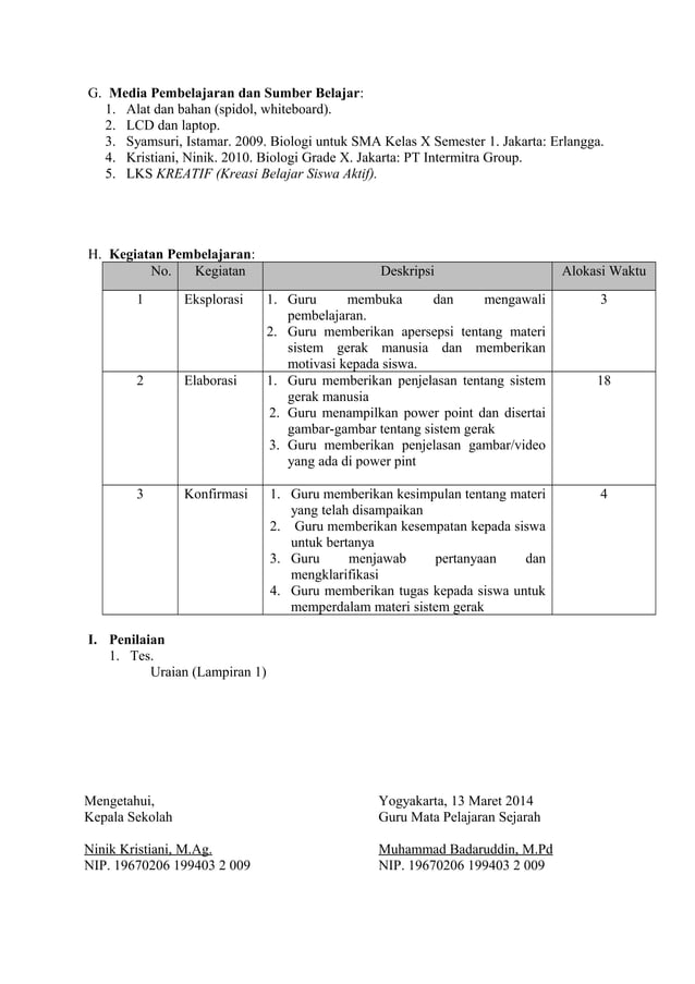 Rpp biologi sistem gerak | PDF