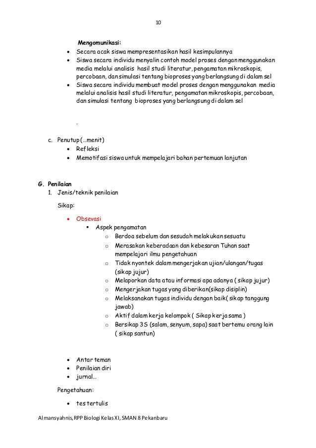 RPP Biologi SMA Kelas XI MIA . KD 3. 2 ( mekanisme 