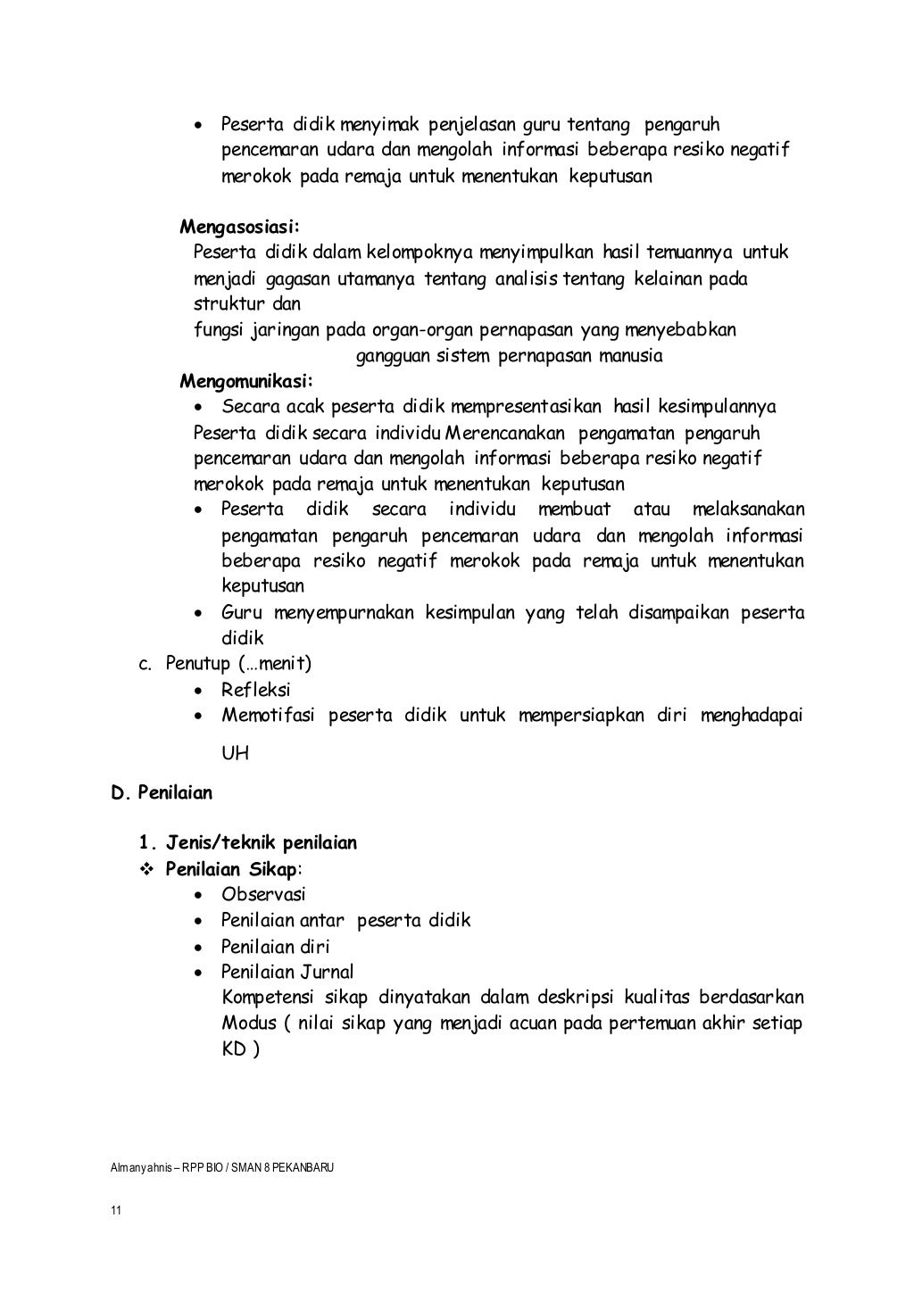 Rpp biologi xi. kd 3.8 ( sistem pernapasan ) almansyahnis