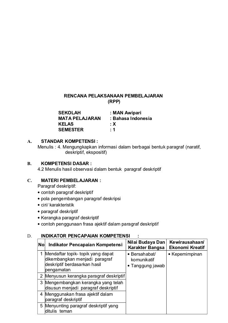 Rpp bahasa indonesia