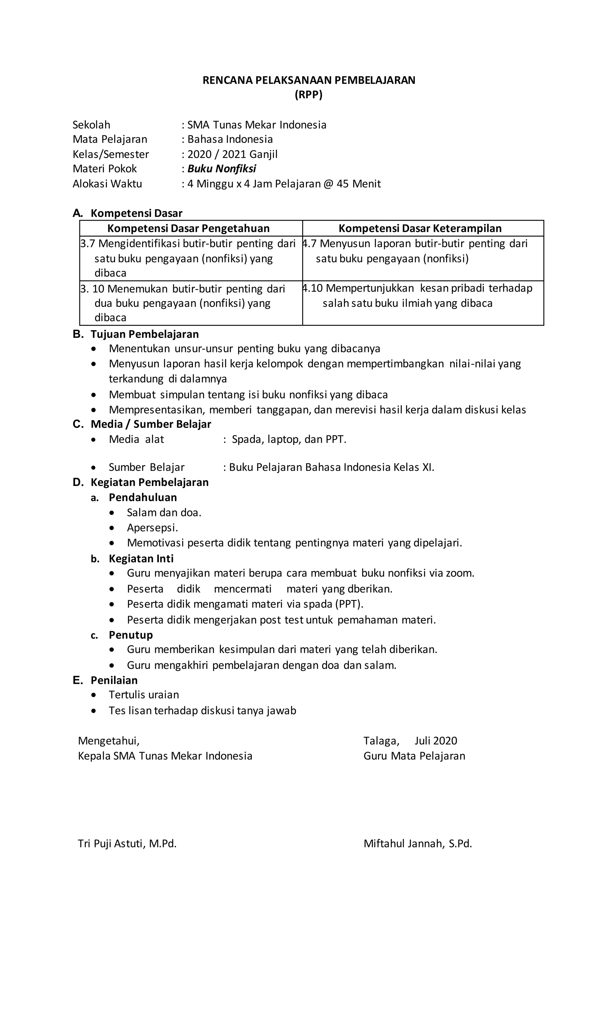 Rpp buku non fiksi | DOCX