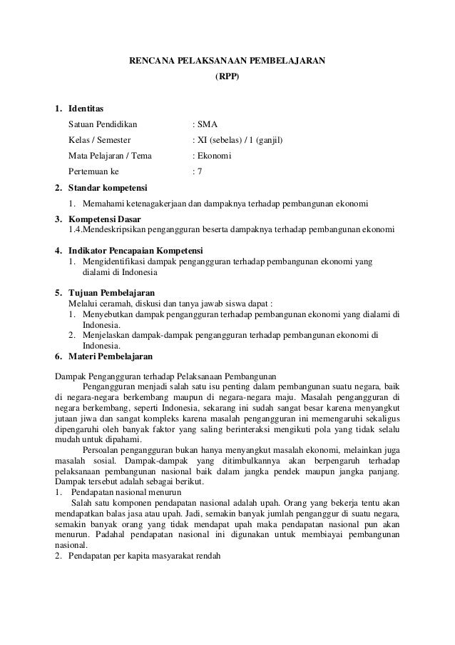 Rpp Dampak Pengangguran