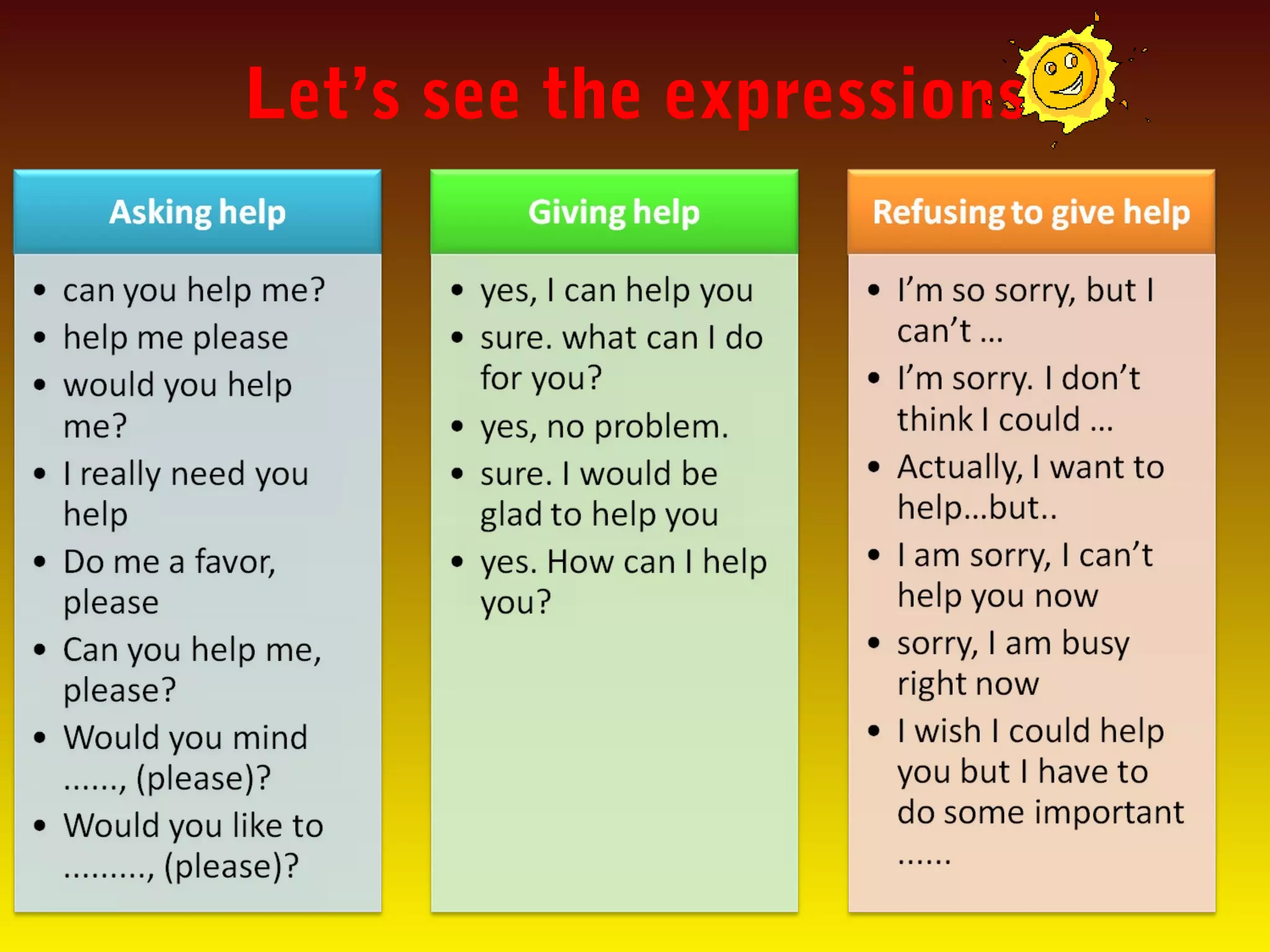 Let’s see the expressions
 