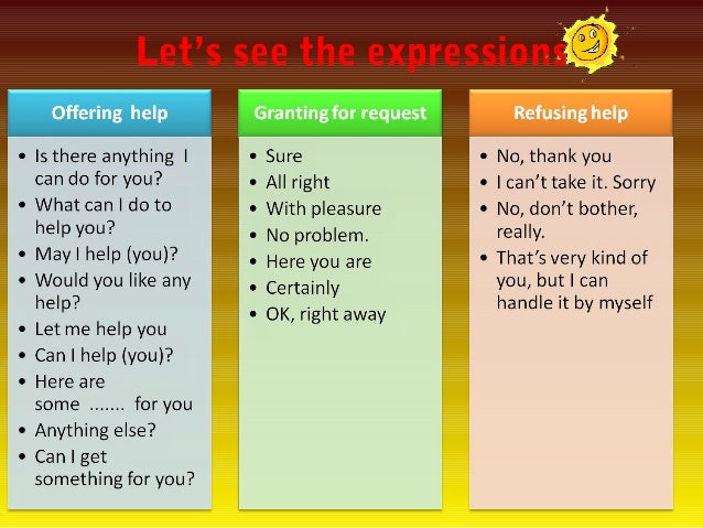 Refuse help. Offering help. Asking for and offering help. Offering help in English. Ask for help.