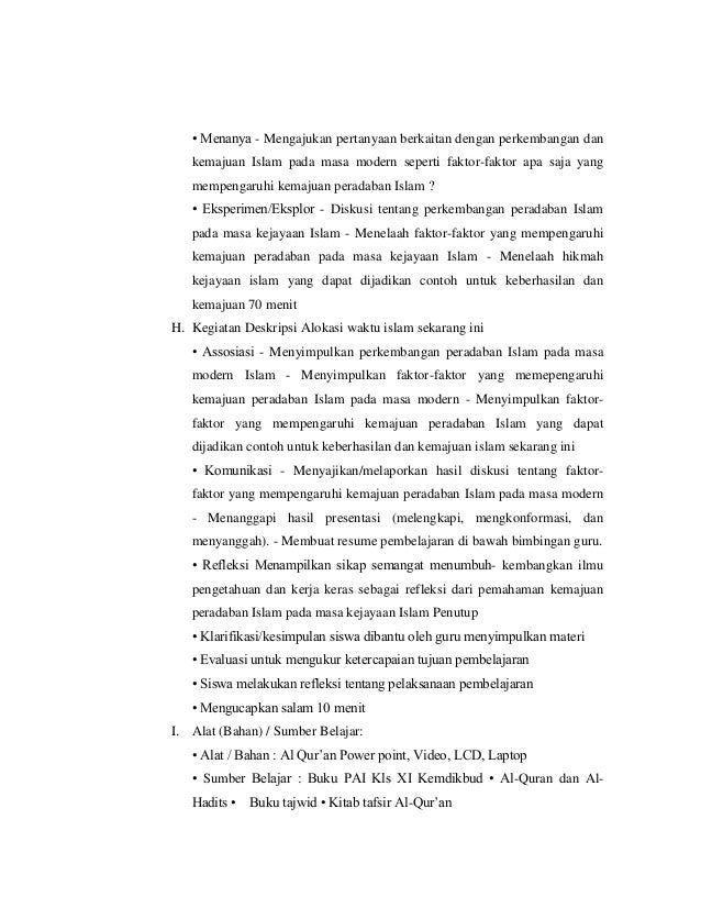 Rpp Perkembangan Islam Pada Masa Modern