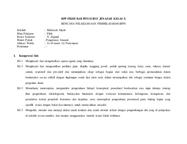 Rpp Fikih Bab Pengurus Jenazah Kelas X