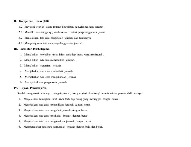 Rpp Fikih Bab Pengurus Jenazah Kelas X