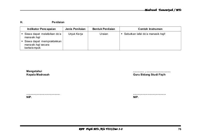 Rpp fiqih kelas viii m ts semester 1, 2 2