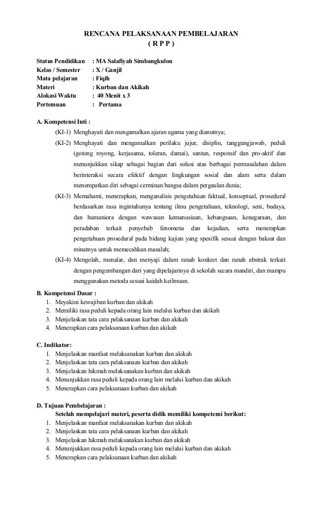 Rpp Fiqih MA Kelas X Semeter 1