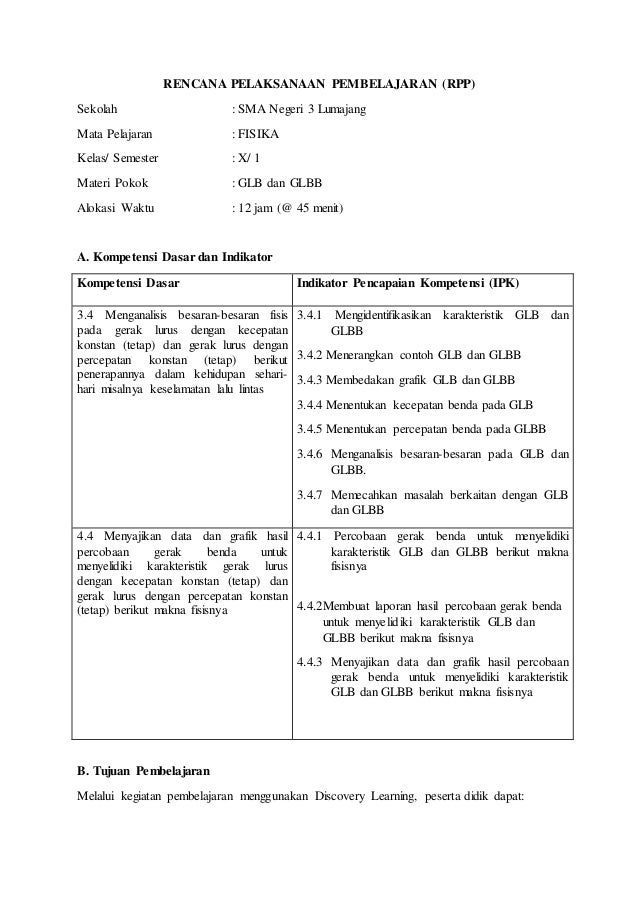 Rpp Fisika Glb Dan Glbb