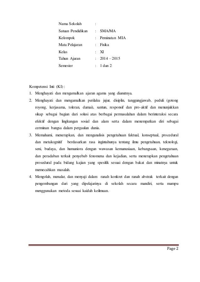 Rpp Fisika Sma Ma Kelas Xi 2013 Full Buku