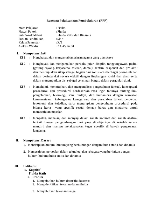 Rpp (fluida statis dan dinamis) | DOC