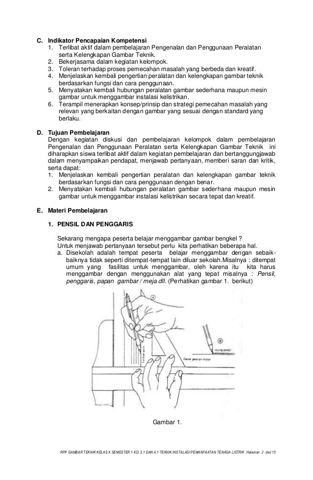 Rpp Gambar Teknik Kelas X Semester 1 Kd 31 Dan 41