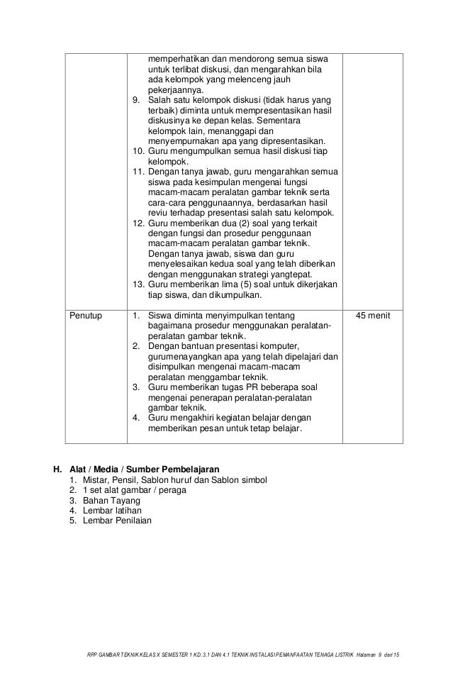 Rpp Gambar Teknik Kelas X Semester 1 Kd 31 Dan 41