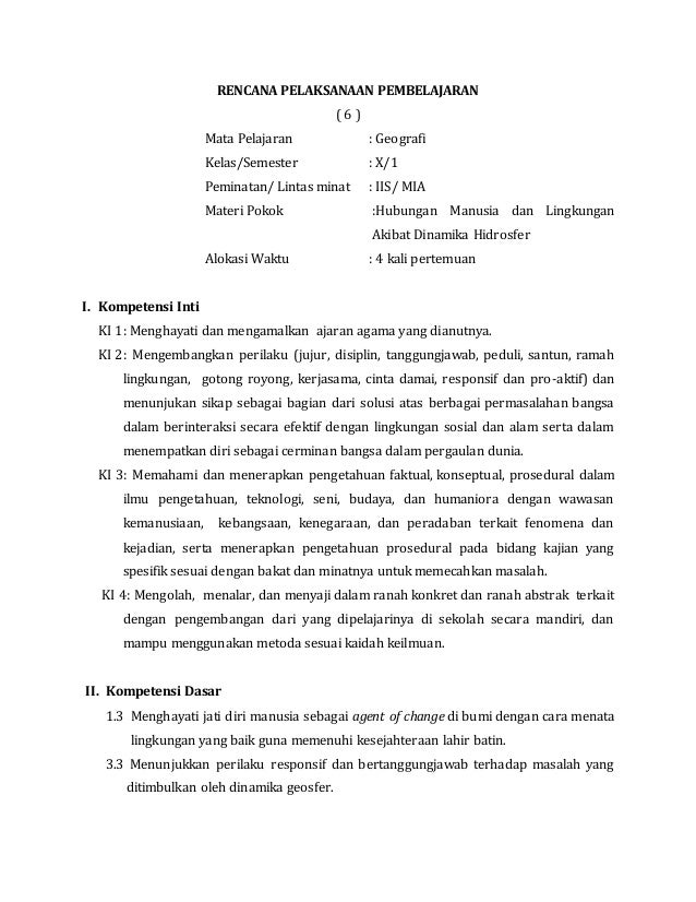 Rpp Geografi X 6
