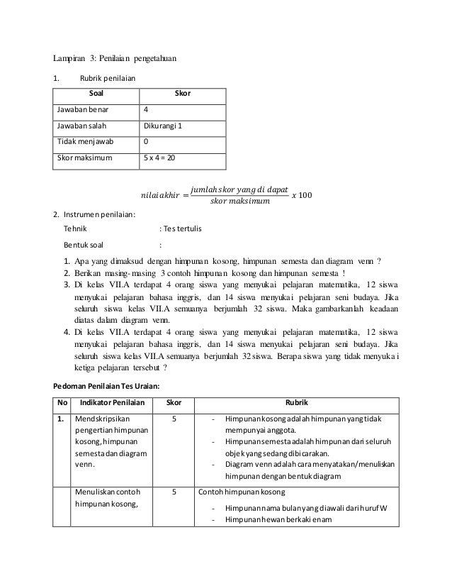 RPP HIMPUNAN KOSONG HIMPUNAN SEMESTA DAN DIAGRAM VENN