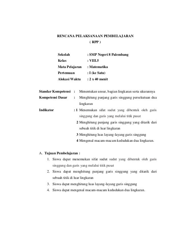 Rpp I Sifat Garis Singgung Ligkaran Aplot