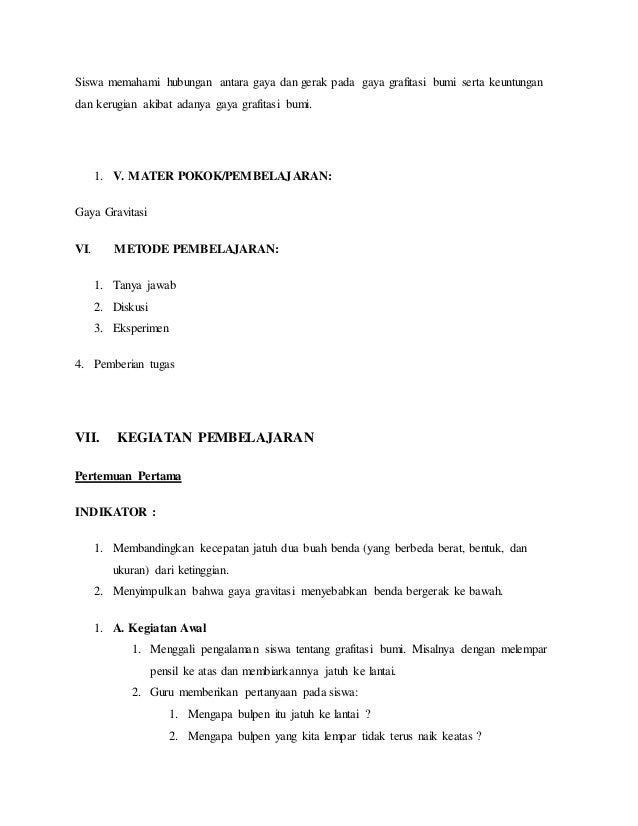 Rpp Ipa Kelas 5 Gaya Gravitasi