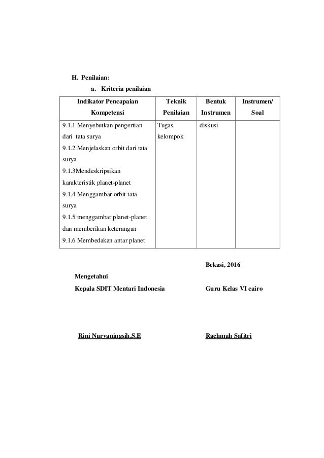 Rpp ipa kelas 6 semester 2 tata surya