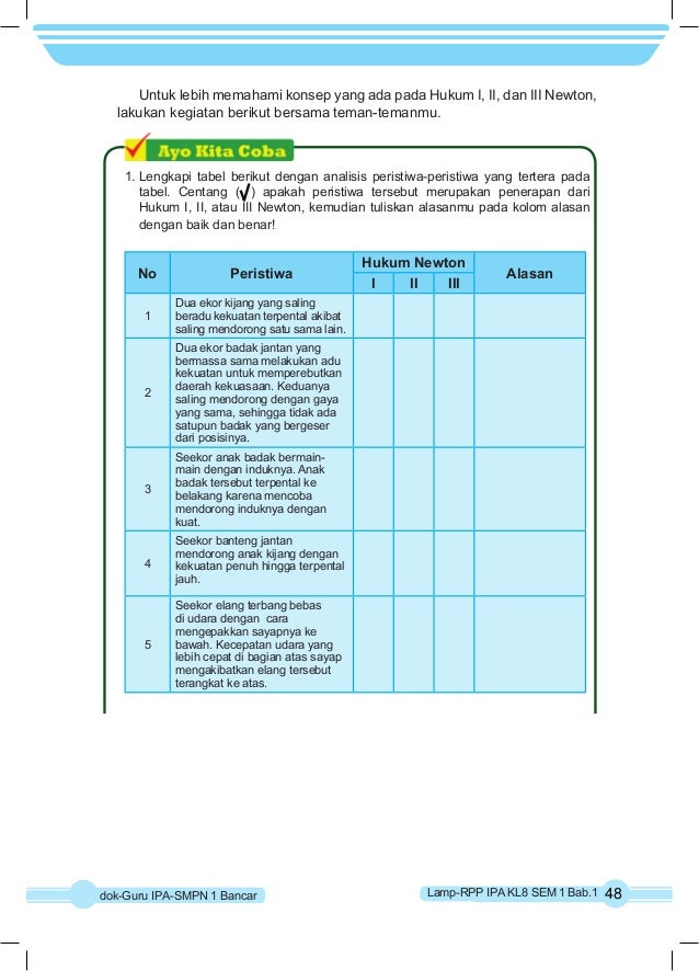 RPP KURIKULUM 2013 IPA KELAS 8 SEMESTER 1 BAB 1 - GERAK 