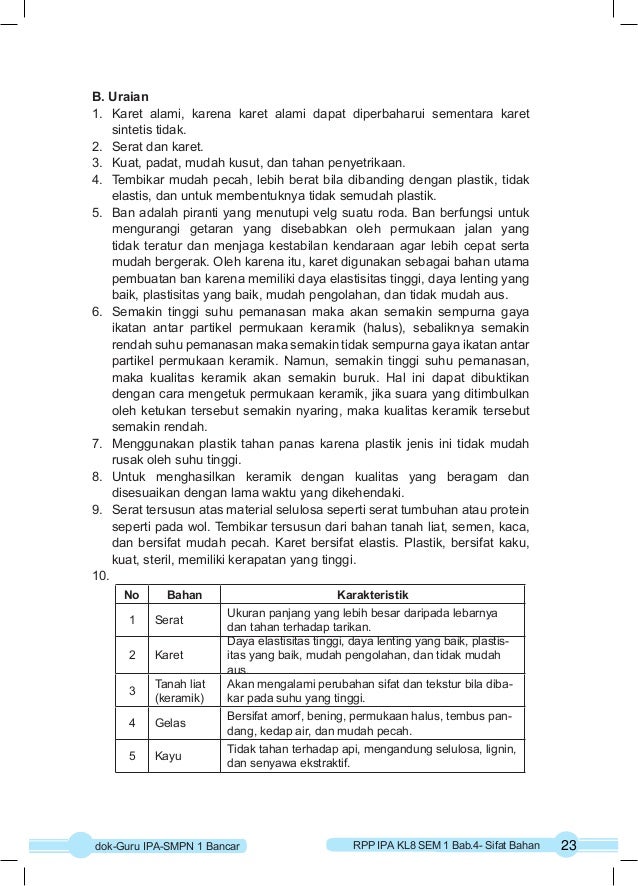 Rpp Ipa Smp Kurikulum13 Kelas 8 Semester 1 Bab4 Sifat Bahan Rpp Ipa Smp Kurikulum13 Kelas 8 Semester 1 Bab4 Sifat Bahan