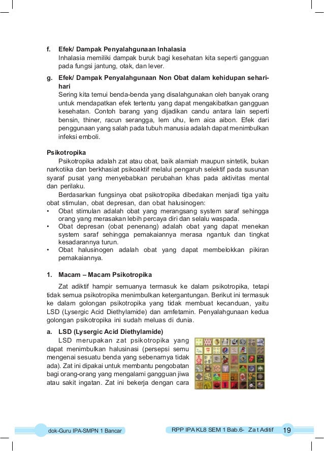 RPP IPA K-13 KELAS 8 SEMESTER-1 Bab6 Zat Aditif dan Adiktif