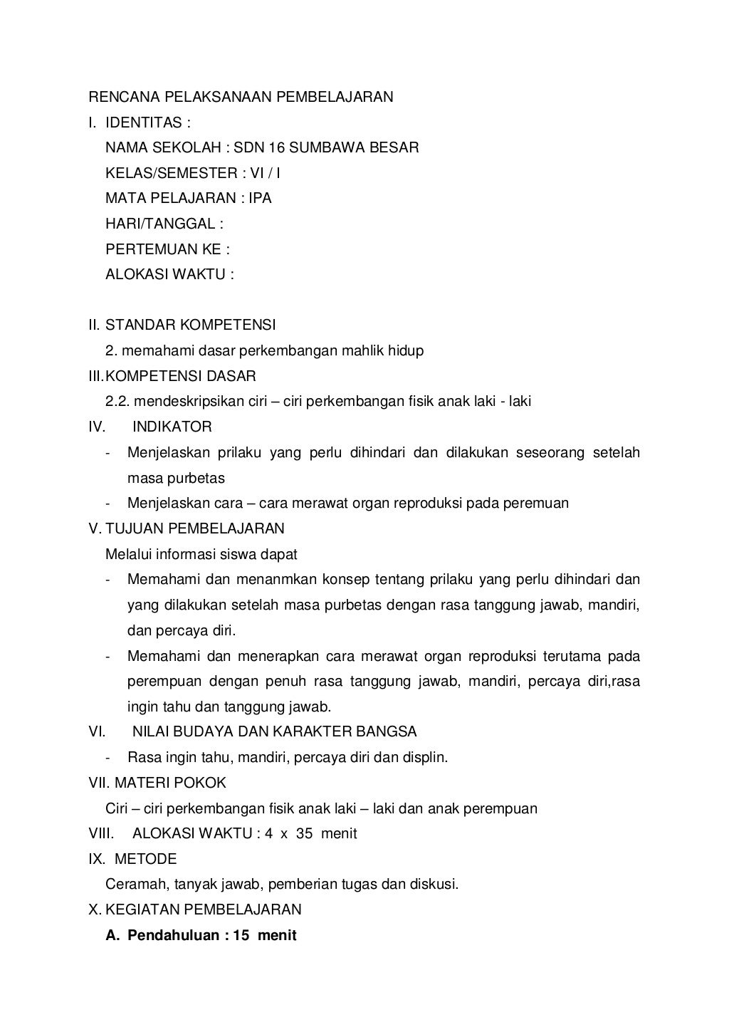 Rpp ipa untuk kelas vi semester ii