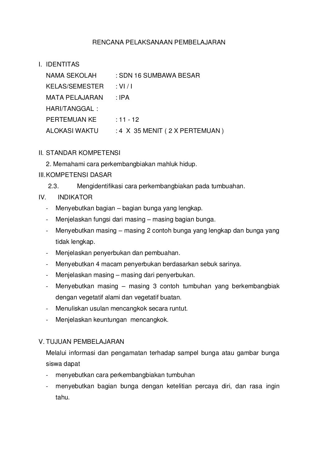 Rpp ipa untuk kelas vi semester ii Rpp ipa untuk kelas vi semester ii