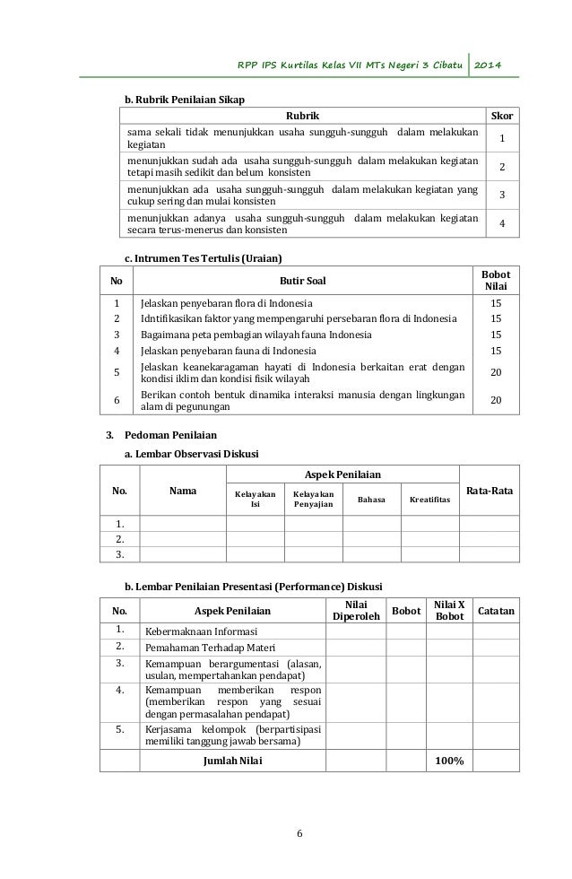 RPP IPS Kelas 7 Kurtilas Semester I TP. 2014/2015