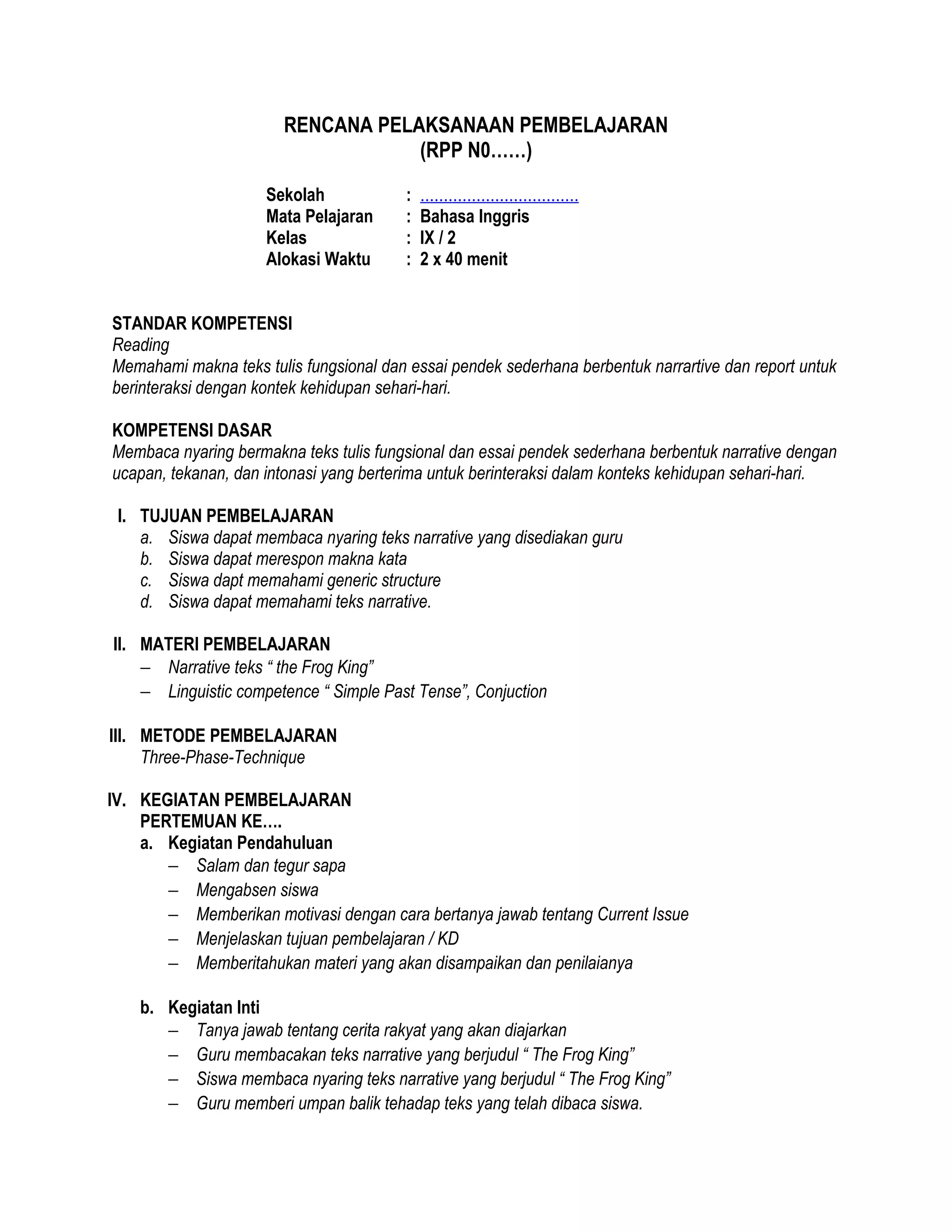 Rpp ix 2 reading | DOC