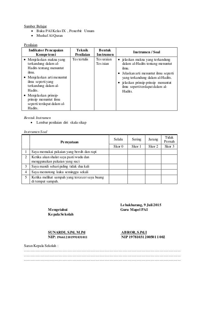 RPP BAB III IMAN KEPADA HARI AKHIR