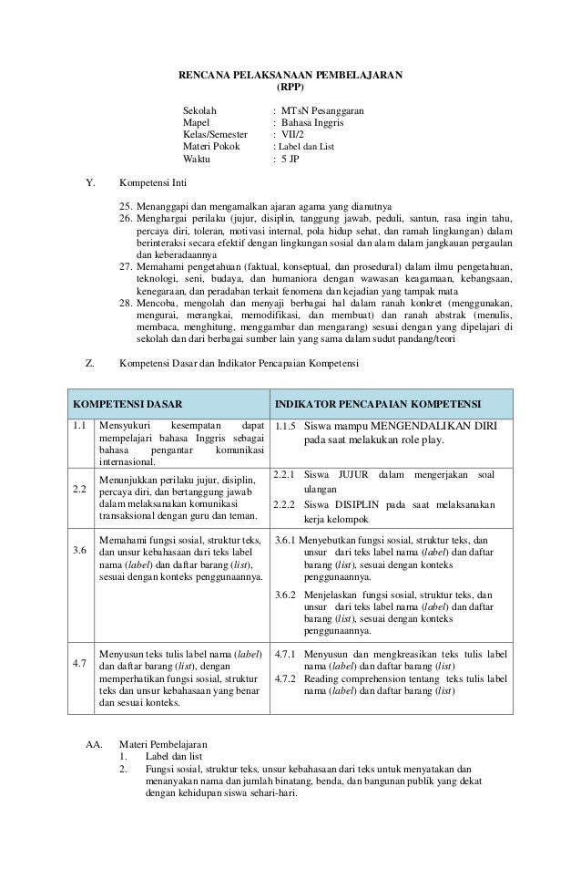 Rpp Kelas 7 Bahasa Inggris Kd 3.5 Beserta Contoh Soal - Jawaban Bersama