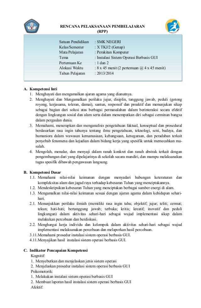 Format Rpp 1 Lembar Smk Tkj