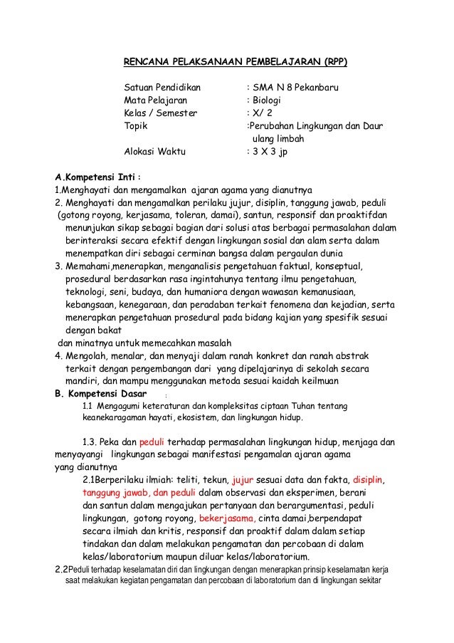 Rpp Biologi Kelas X Kd 3 10 Perubahan Lingkungan Dan Daur Ulan Rpp Biologi Kelas X Kd 3 10 Perubahan Lingkungan Dan Daur Ulan