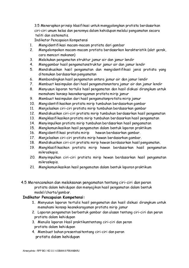RPP BIOLOGI KELAS X / KD 3.5 DAN 4.5 (PROTISTA)