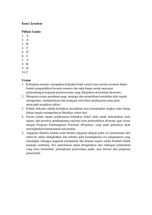 Kunci Jawaban Ekonomi Kelas 10 Kurikulum 2013 Semester 1