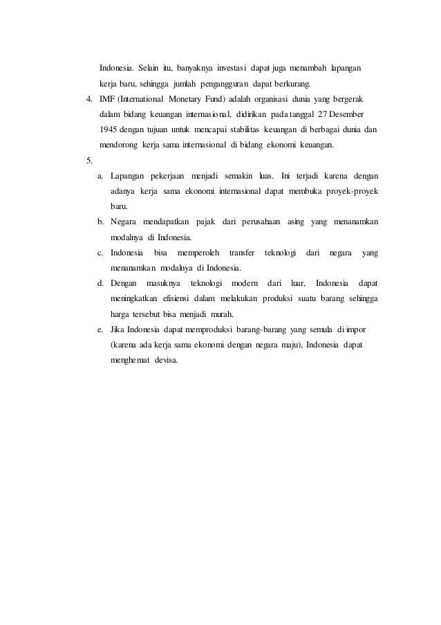 contoh soal essay kerjasama ekonomi internasional