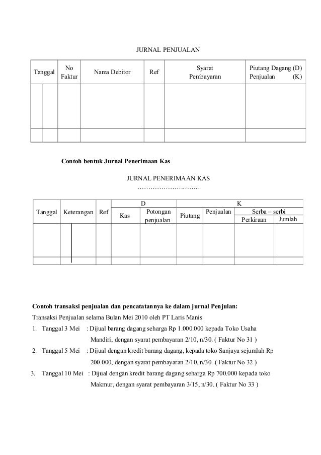 Rpp Kd 3 6 Akt 1 2 Jurnal Penjualan J Terima Kas